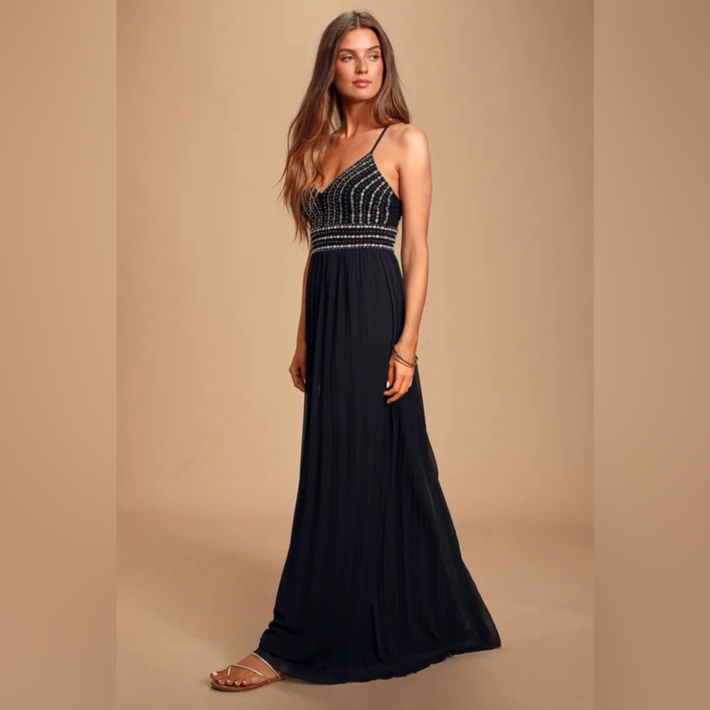 Lulu’s Glamorous Gala black embroidered maxi dress